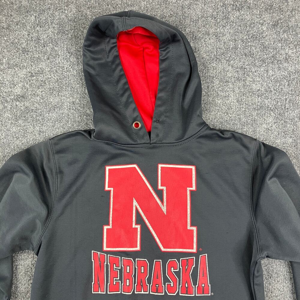 Campus Heritage Hoodie Mens Small Black Red Nebraska Pullover Fleece NCAA